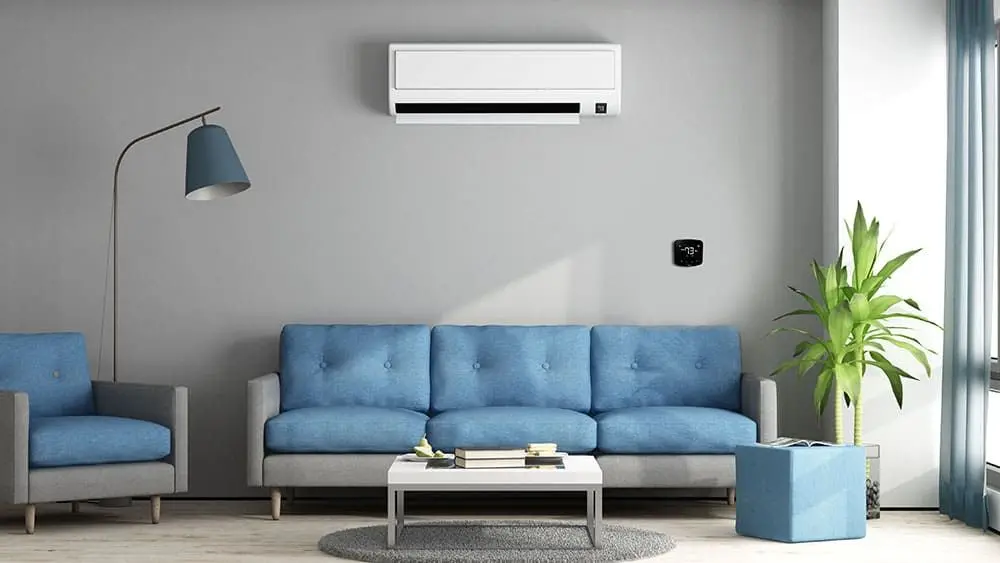 Living room with a wall-mounted air-conditioning unit