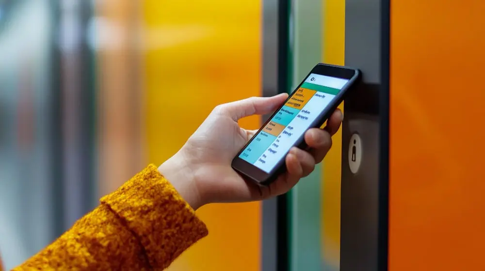 Hand using a digital access-control reader